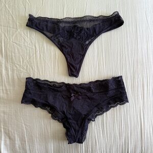 2 x Victoria's Secret Pack Luxe Lace Thong Panties Sheer Mesh Patterned XS